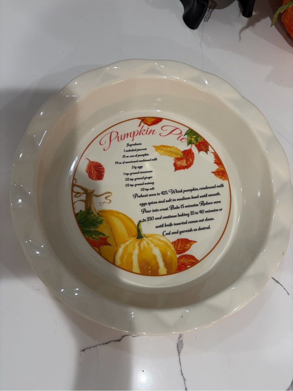 Pumpkin Pie Ceramic Serving Dish - Cream with Autumn Print